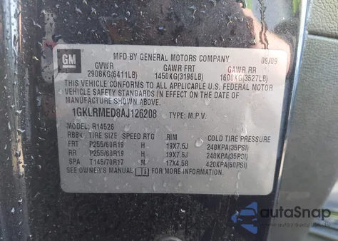 2010 GMC Acadia Slt-1 z USA, uszkodzony, nr VIN 1GKLRMED8AJ126208